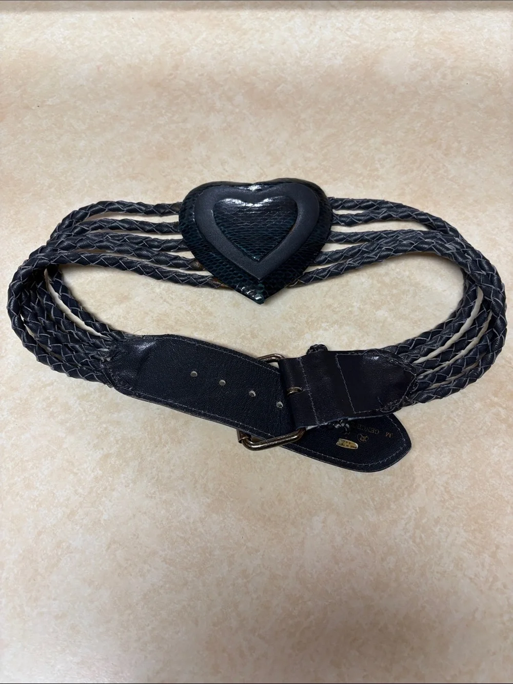 Blue Braided Women's Belt with Heart Buckle